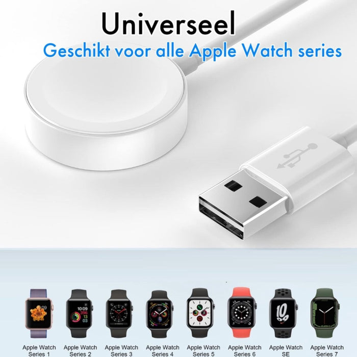 2x Opladerkabel voor Apple Watch Serie 1 t/m 7 - Oplader voor de iWatch - 2 Meter - Wit - Opladers - Phreeze