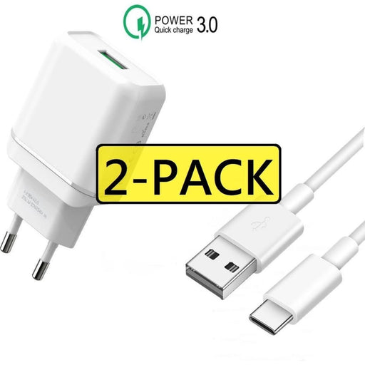 2x Quick Charge oplaadstekker 15W met USB-C Kabel | 1 Meter | USB Power oplader met USB-C Kabel | Samsung S21 / S20 - USB Samsung Fast Charge |Snellader Samsung S21 Ultra / Plus / S20 Ultra / Plus / FE / A72 / A52 / A51 Lader |Samsung Adapter - Opladers - Phreeze