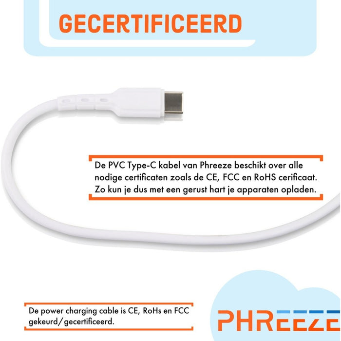 2x USB C Data- en Laadkabel - 2.4A Snellader Kabel - Fast en Quick Charge Oplaadkabel - Type C Naar USB-A - Oplaadsnoer Telefoon - Laptop - Samsung Galaxy en Note - Xiaomi - OnePlus - 1 Meter - Kabels - Phreeze