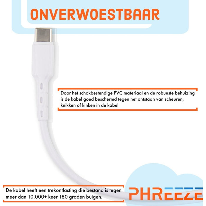 2x USB C Data- en Laadkabel - 2.4A Snellader Kabel - Fast en Quick Charge Oplaadkabel - Type C Naar USB-A - Oplaadsnoer Telefoon - Laptop - Samsung Galaxy en Note - Xiaomi - OnePlus - 1 Meter - Kabels - Phreeze