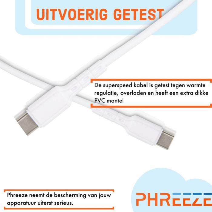 2x USB C naar USB-C Kabel 2 Meter - 60W Super Fast Charge - USB-C Oplader - Oplaadkabel Samsung - Datakabel USB-C - Snellader Samsung - Oplader Samsung A12 / Samsung S20 / Xiaomi Poco X3 Pro / Redmi Note 10 Pro / Oppo A74 / OnePlus Nord 2 - Kabels - Phreeze