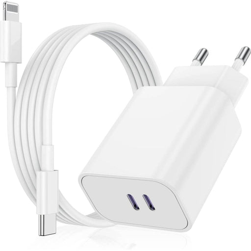35W iPhone Power Adapter + Lightning Opladerkabel voor Apple - 2 Meter - Met 2 Usb C Poorten - USB-C Snellader voor Apple Macbook Air, iPhone, iPad, Airpods, Apple Watch - Originele Phreeze Oplader - Opladers - Phreeze
