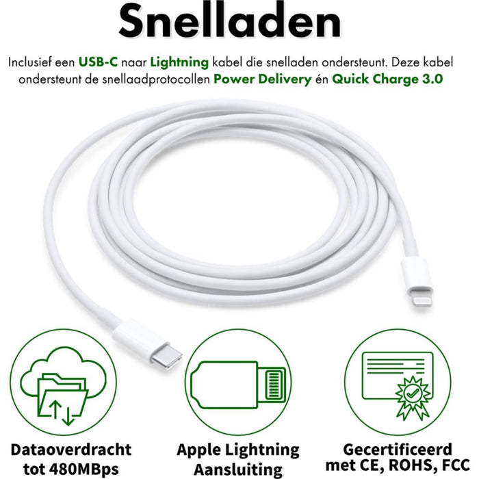 35W iPhone Power Adapter + Lightning Opladerkabel voor Apple - Met 2 Usb C Poorten - USB-C Snellader voor Apple Macbook Air, iPhone, iPad, Airpods, Apple Watch - Originele Phreeze Oplader - Opladers - Phreeze