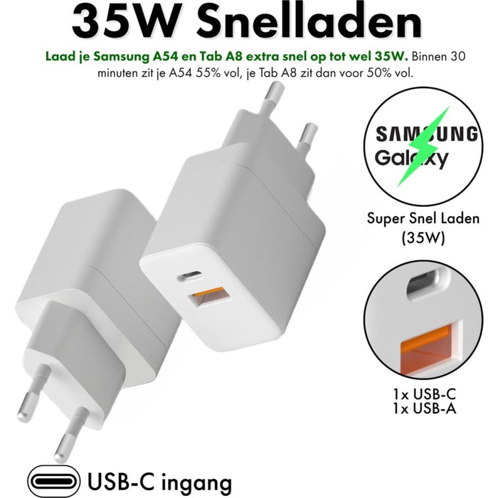 35W Power Adapter USB-C en USB-A - Geschikt voor Apple Oplader - 2 Usb C Poorten - 20W 18W 30W 35W - USB-C Snellader voor Apple Macbook Air, iPhone, iPad, Airpods, Apple Watch - Originele Phreeze Oplader - Opladers - Phreeze