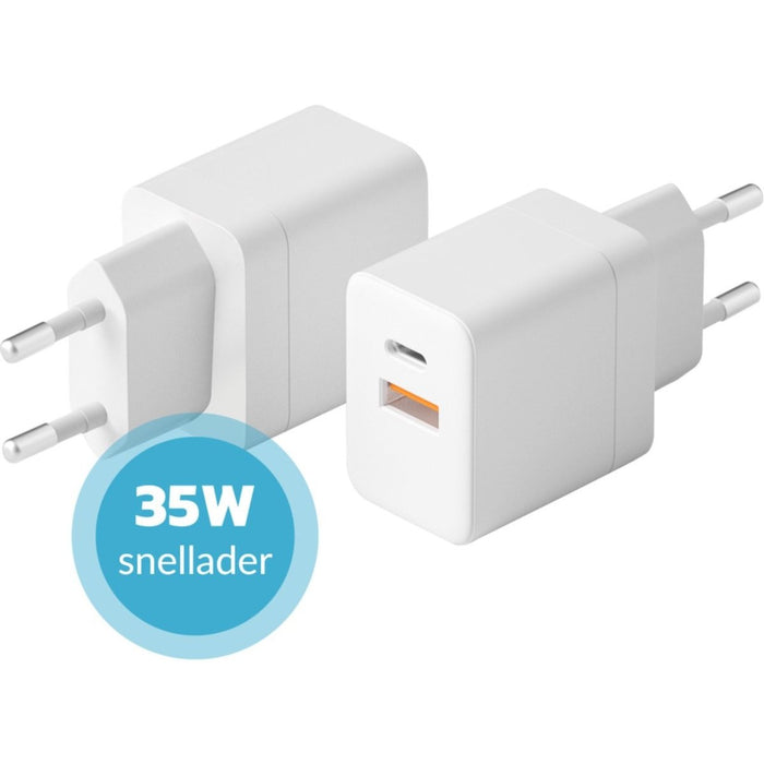 35W Power Adapter USB-C en USB-A - Geschikt voor Apple Oplader - 2 Usb C Poorten - 20W 18W 30W 35W - USB-C Snellader voor Apple Macbook Air, iPhone, iPad, Airpods, Apple Watch - Originele Phreeze Oplader - Opladers - Phreeze