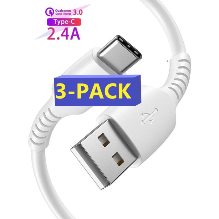 3x USB-C Data- en Laadkabel 2M - 2.4A Snellader Kabel - Fast en Quick Charge Oplaadkabel - Type C Naar USB-A - Oplaadsnoer Telefoon - Laptop - Samsung Galaxy en Note - Sony - OnePlus - PVC - Wit - Kabels - Phreeze