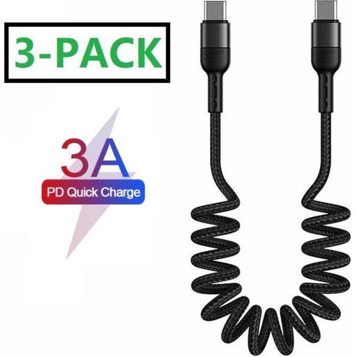 3x USB-C Data en Oplaadkabel – USB-C - 1.5M - Uitrekbaar - Krulsnoer- Kabel - 2.4A Snellaadfunctie - USB Charging Cable - Oplaadkabel Samsung - Samsung Oplader - Samsung Oplaadkabel - Samsung Oplaadkabel - Kabels - Phreeze