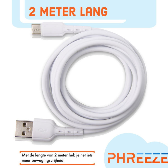 3x USB C kabel 2 Meter - Voor Samsung A12 - S21 - S20 FE - Xiaomi - Oppo - OnePlus - Samsung Oplaadkabel - USB A naar USB C kabel - oplader kabel - lader - oplader - Kabels - Phreeze