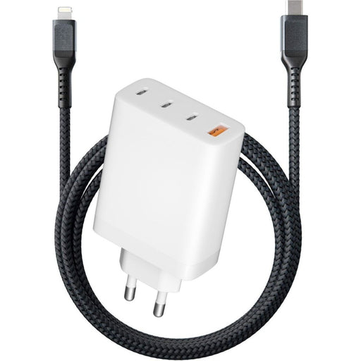 4-Poorts USB-C Lader + USB-C naar Apple Lightning Kabel - 3 Meter - Geschikt voor alle Apple apparaten zoals MacBook Pro, MacBook Air, iPad Pro, iPad 2022, iPad Air, iPhone 14,13,12,11,X - Opladers - Phreeze