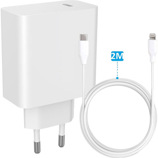 45W USB-C Adapter + USB-C naar Lightning Oplader Kabel 2 Meter - Apple iPhone, iPad en MacBook - Universele USB-C Oplader Adapter Stekker Blokje - Opladers - Phreeze