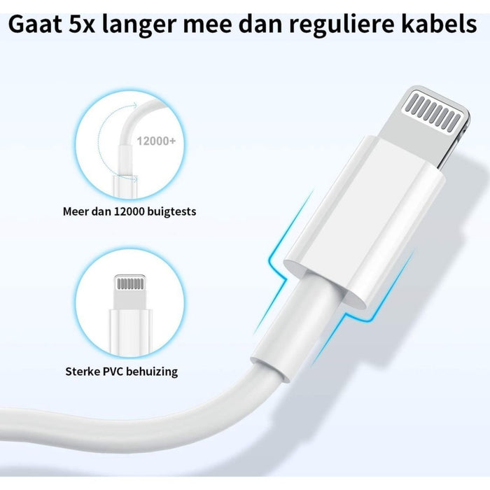 4x iPhone oplader kabel USB-C naar lightning kabel geschikt voor Apple iPhone 12 (Mini, Pro, Pro Max) - iPhone oplaadkabel - iPhone kabel - Lightningkabels - iPhone 12 oplader - iPhone 12 oplaadkabel - Kabels - Phreeze