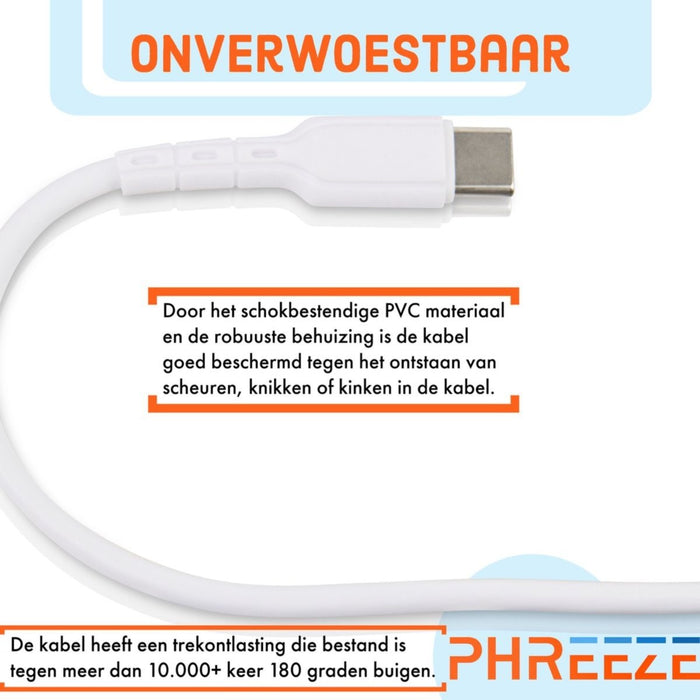 4x USB-C Data- en Laadkabel - 60W Snellader Kabel - Fast en Quick Charge Oplaadkabel - Type C Naar USB-C - Oplaadsnoer Telefoon - Laptop - Samsung Galaxy en Note - Sony - OnePlus - Xiaomi - Kabels - Phreeze