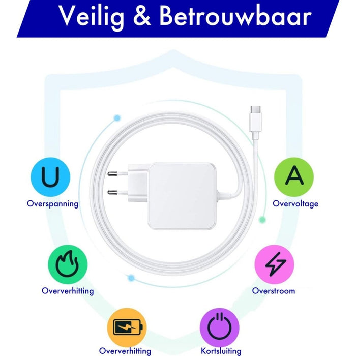 65W Snellader + Type C Adapter Kabel - Voor Laptop en Tablet - Voor Lenovo ThinkPad Huawei Matebook Pro Air HP Spectre Asus Acer Dell XPS Xiaomi Air - Opladers - Phreeze