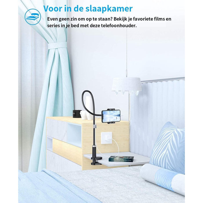 Telefoonhouder met Flexibele Arm en Klem voor Bed Bureau of Tafel - Telefoon Standaard Universeel - Zwart