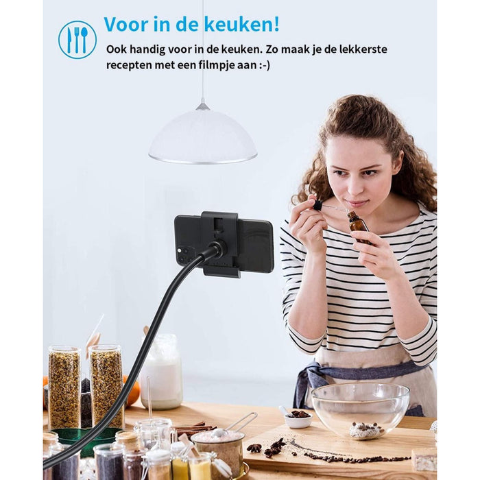 Telefoonhouder met Flexibele Arm en Klem voor Bed Bureau of Tafel - Telefoon Standaard Universeel - Zwart