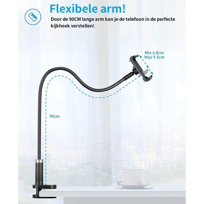 Telefoonhouder met Flexibele Arm en Klem voor Bed Bureau of Tafel - Telefoon Standaard Universeel - Zwart