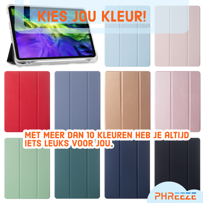 iPad Hoes 2017 / 2018 / Air / Air 2 - Clear Back Folio Cover met Apple Pencil Opbergvak - Magnetische iPad Case - Donker Blauw - Schokbestendige iPad Hoesje - Geschikt voor Apple iPad 5e / 6e en iPad Air 1e / 2e generaties