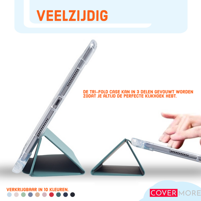 iPad Hoes 2017 / 2018 / Air / Air 2 - Clear Back Folio Cover met Apple Pencil Opbergvak - Magnetische iPad Case - Donker Groen - Schokbestendige iPad Hoesje - Geschikt voor Apple iPad 5e / 6e en iPad Air 1e / 2e generaties