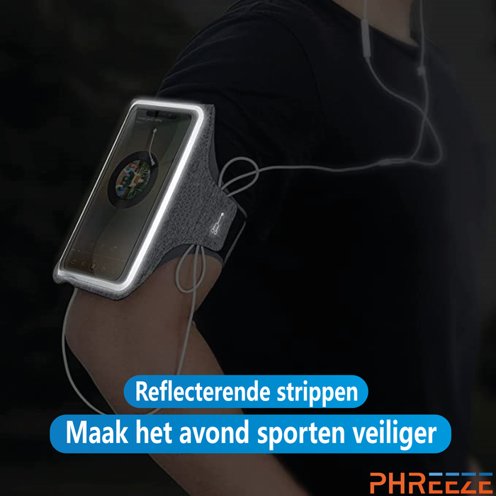 Hardloop Telefoonhouder met Oortjes Opbergvak - Sport Armband - Hardloop Band Smartphone - Voor Samsung en iPhone - Zwart/Grijs