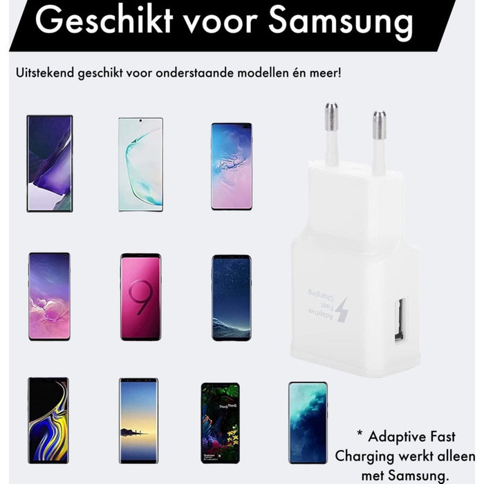 Adaptive Fast Charger + Micro USB Kabel Samsung 2 Meter - Geschikt voor Samsung S7/ S7 Edge, Note 5, A3, A5, A7, A8, A9, J1, J2, J3, J4, J5, J6, J7, J8, Tab S2, Tab A 8.0 (2017 - Opladers - Phreeze