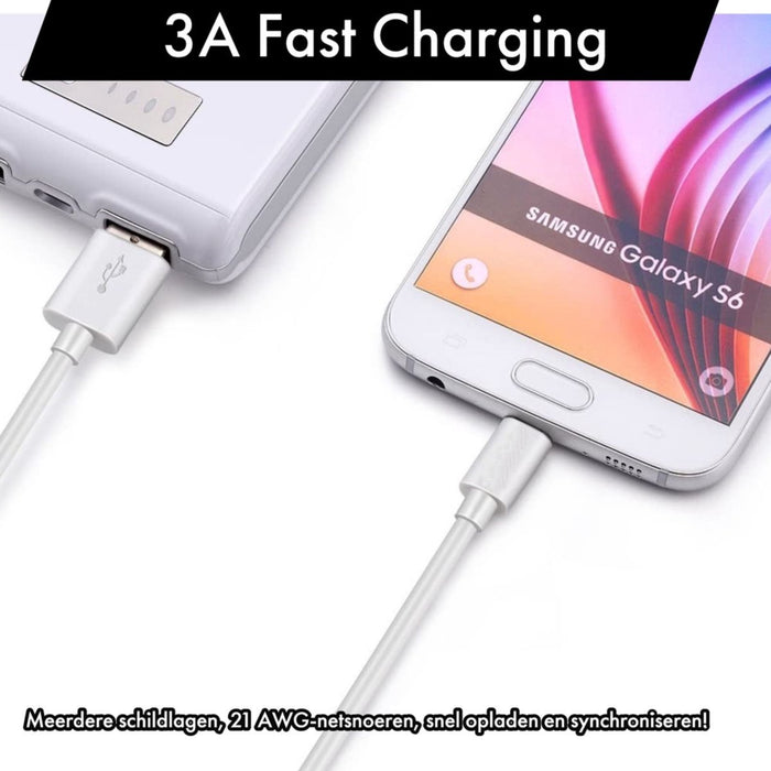 Adaptive Fast Charger + Micro USB Kabel Samsung 3 Meter - Geschikt voor Samsung S7/ S7 Edge, Note 5, A3, A5, A7, A8, A9, J1, J2, J3, J4, J5, J6, J7, J8, Tab S2, Tab A 8.0 (2017 - Opladers - Phreeze