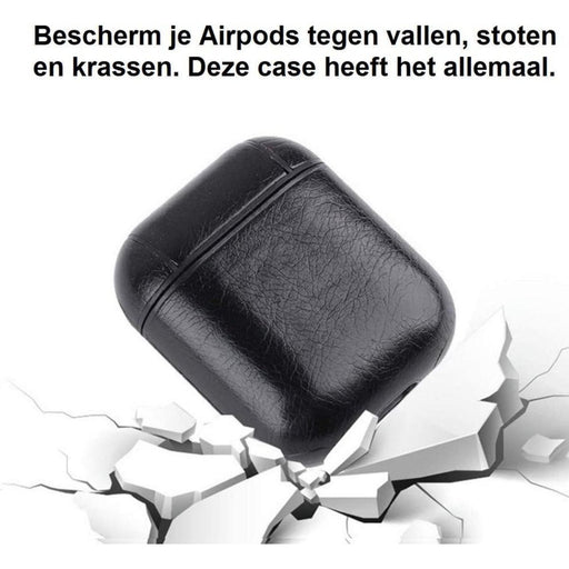 Airpods Case - Premium Leer - Perfecte Pasvorm - Cliphanger - Hoesje uitsluitend geschikt voor de Apple Airpods 1 / Airpods 2 - Zwart - Oordopjes - Phreeze