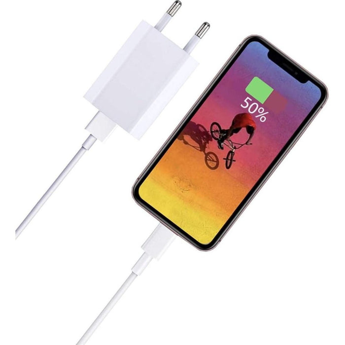 Apple iPhone Lader - USB Oplader inclusief lightning kabel van 2 Meter - Apple iPhone 12/11/11 PRO/ XS/ XR/ X/ iPhone 8/ 8 Plus/ iPhone SE - Oplaadkabel en Adapter - wit - Opladers - Phreeze
