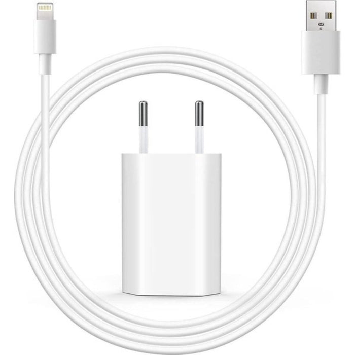 Apple iPhone Lader - USB Oplader inclusief lightning kabel van 2 Meter - Apple iPhone 12/11/11 PRO/ XS/ XR/ X/ iPhone 8/ 8 Plus/ iPhone SE - Oplaadkabel en Adapter - wit - Opladers - Phreeze