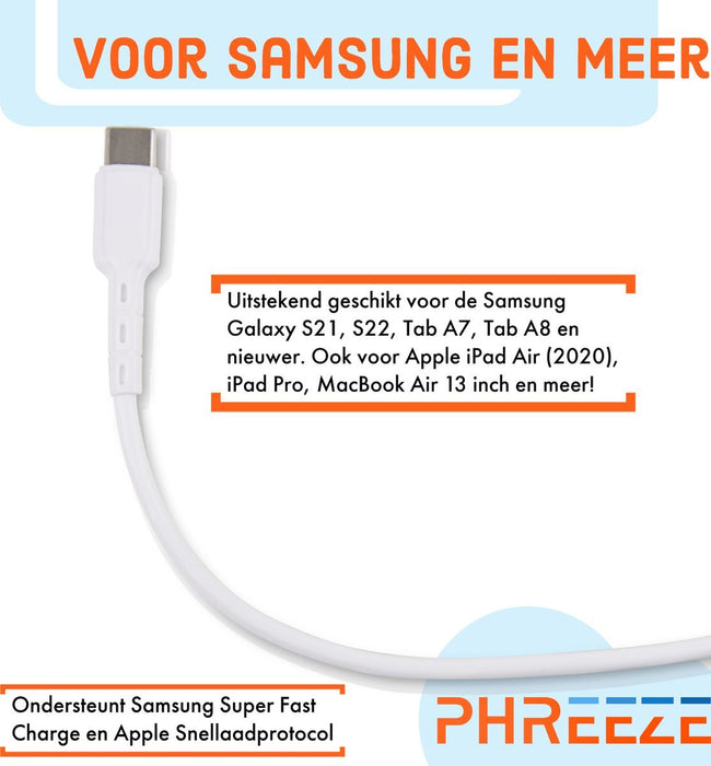 Autolader USB C - Auto Oplader USB A & TYPE C + 60W USB-C naar USB-C Oplader Kabel - Snellader Samsung Oplader Auto - Super Fast Charge Snellader Auto - Opladers - Phreeze