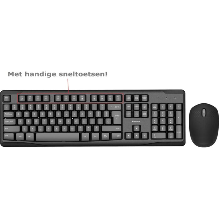 Draadloos Toetsenbord met Muis - Premium Toetsenbord draadloos – Universeel QWERTY keyboard – geschikt voor o,a. tablet, pc, laptop, Samsung, HP, Dell - Zwart | Toetsenbord Draadloos | Toetsenbord en Muis Draadloos - Computer - Phreeze