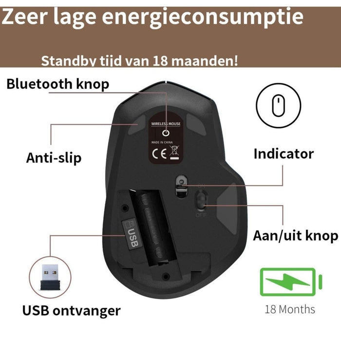 Draadloze Muis met Duimsteun - Bluetooth Muis en Draadloos Muis - Stille Muis - Silent Mouse - Draadloze Muis - Tablet Muis - Bluetooth Muis voor Laptop, HP, thuiswerken, Logitech, Microsoft, Chromebook, Apple MacBook, Android - Computer - Phreeze