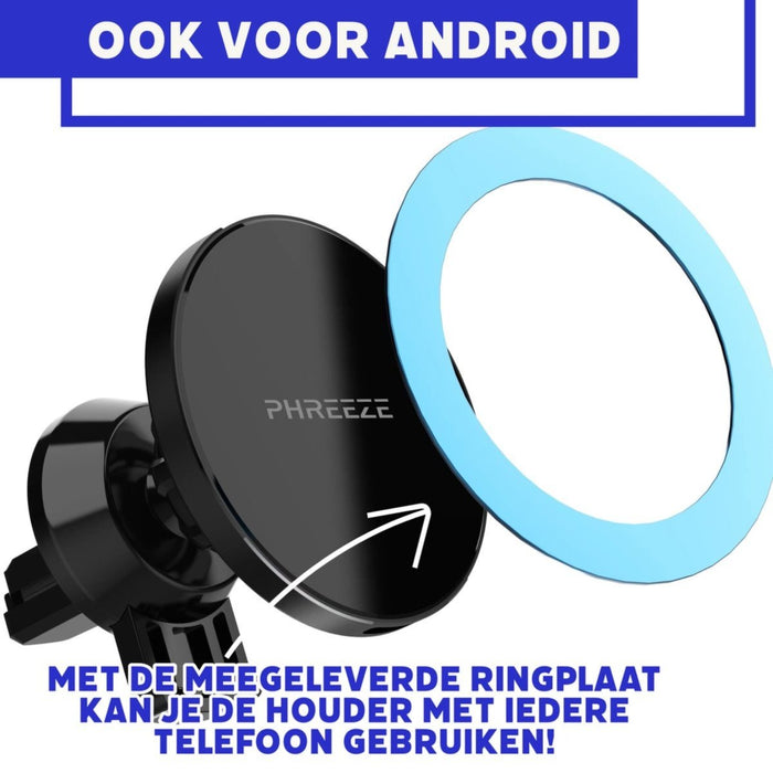 Draadloze Oplader Auto met 15W Snellaadfunctie en Magneet - Magnetische Telefoonhouder met Quick Charge - Geschikt voor Samsung Galaxy S7, S8, S9, S10, S20, S21, S22 (Ook Plus en Ultra versies) - Autohouders - Phreeze