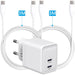 Dubbele USB-C Oplaadstekker met 2x Samsung Oplader Kabel - 3 Meter - GaN Technologie - 35W Adapter USB C - Maximum Charge - Geschikt voor Samsung, HTC, Nokia, OnePlus, Sony, Google Pixel, ChromeBook - Opladers - Phreeze