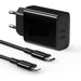 Dubbele USB-C Snellader 35W met Lightning Kabel - 1M - Snellader geschikt voor iPhone 14 / 13 / 12 / 11 / X series - Phreeze