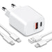 Duo Snellader iPhone + 2x Oplaadkabel 2 Meter - USB C en USB A - Voor iPhone, iPad, Airpods en Apple Watch - Opladers - Phreeze