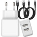 Duo USB Adapter + 2x Nylon Samsung Oplader Kabel - 1M - Dubbele USB Output - 12W Snellader - Extra Stevig - Opladers - Phreeze