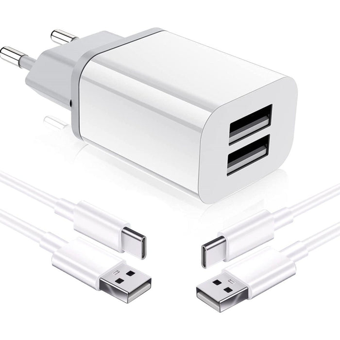 Duo USB Oplader met 2x Samsung Oplader Type C Kabel - 3 Meter - 2.1A Snellader - Samsung Adapter - USB C Kabel - Geschikt voor Samsung Galaxy S-, Fold-, A- en Tab Series - Opladers - Phreeze