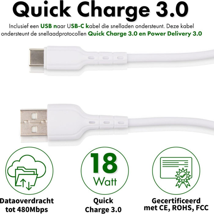 Duo USB Snellader + USB C Kabel - 1 Meter - 12W Fast Charger - Geschikt voor Samsung Galaxy A-series, S-series, Note-series, Galaxy Tab Series - Opladers - Phreeze