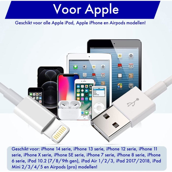 Fast Charge iPhone Kabel - 2 Meter - 3 PACK - Oplaadkabel iPhone - Gecertificeerd voor Apple iPhone en Apple iPad - Kabels - Phreeze