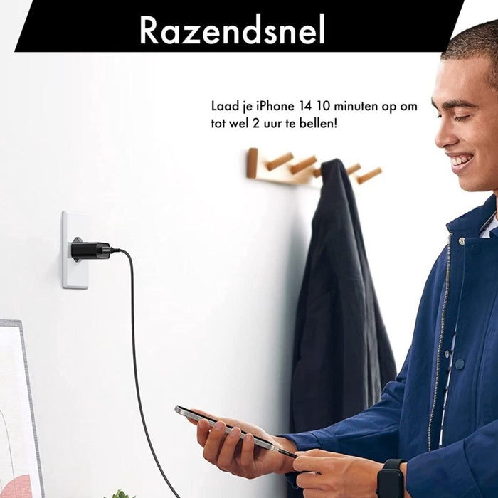 Fast Charge Oplader voor Samsung 20W - USB C Snellader met 1.2 meter kabel - Zwart - Opladers - Phreeze