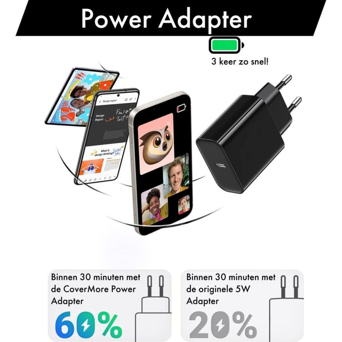 Fast Charge Oplader voor Samsung 20W - USB C Snellader met 1.2 meter kabel - Zwart - Opladers - Phreeze