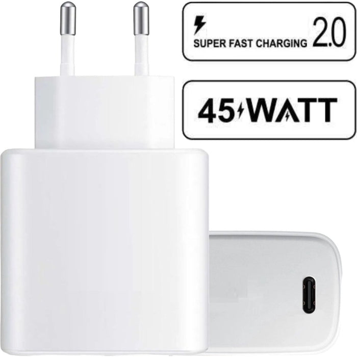 Fast Charger USB-C + TPE USB-C naar USB-C Oplader Kabel 3 Meter- 45W - Super Fast Charging - Universele Thuislader - USB-C - Adapter voor Samsung S22, S21, S20, Tab S7, Tab S8 - Opladers - Phreeze