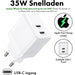 GaN Snellader met dubbele USB C Poort + Stevige Lightning Kabel 1 Meter - 35W Oplader - Geschikt voor Apple - Adapter met Fast Charge - Opladers - Phreeze