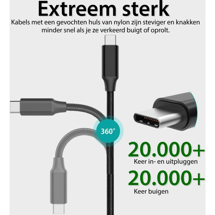 GaN Snellader met dubbele USB C Poort + Stevige USB-C Kabel 1 Meter - 35W Oplader - Geschikt voor Samsung - Adapter met Super Fast Charge 2.0 - Opladers - Phreeze