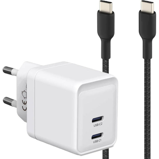 GaN Snellader met dubbele USB C Poort + Stevige USB-C Kabel 1 Meter - 35W Oplader - Geschikt voor Samsung - Adapter met Super Fast Charge 2.0 - Opladers - Phreeze
