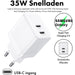 GaN Snellader met dubbele USB C Poort + Stevige USB-C Kabel 1 Meter - 35W Oplader - Geschikt voor Samsung - Adapter met Super Fast Charge 2.0 - Opladers - Phreeze