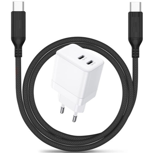 GaN Snellader met dubbele USB C Poort + Stevige USB-C Kabel 3 Meter - 35W Oplader - Geschikt voor Samsung - Adapter met Super Fast Charge 2.0 - Opladers - Phreeze