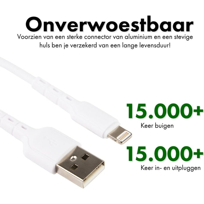 Gecertificeerde Dubbele USB Adapter + 2x iPhone Oplader Kabel - 1 Meter -12W Snellader - Geschikt voor Apple iPhone, iPad, Airpods, Watch - Opladers - Phreeze