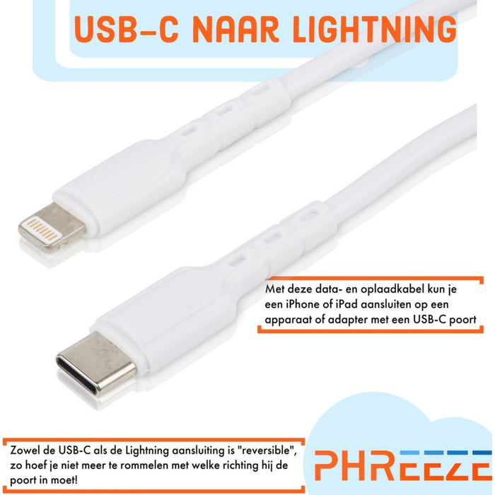 Gecertificeerde iPhone Kabel Oplader Lightning USB-C Kabel - Oplaadkabel Gecertificeerd voor Apple iPhone X/11/12/13 en iPad Air / 10.2 - 4 PACK - Kabels - Phreeze