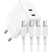 Gecertificeerde Snellader met 2 USB-C Poorten + 2x USB C naar USB-C Snellaadkabels - 35W GaN - Geschikt voor Super Fast Charging, Samung Galaxy A13,A53,A73,S23,S22,S21,S20, FE Ultra Plus, Tab A8, A7, S7, S8 - Opladers - Phreeze